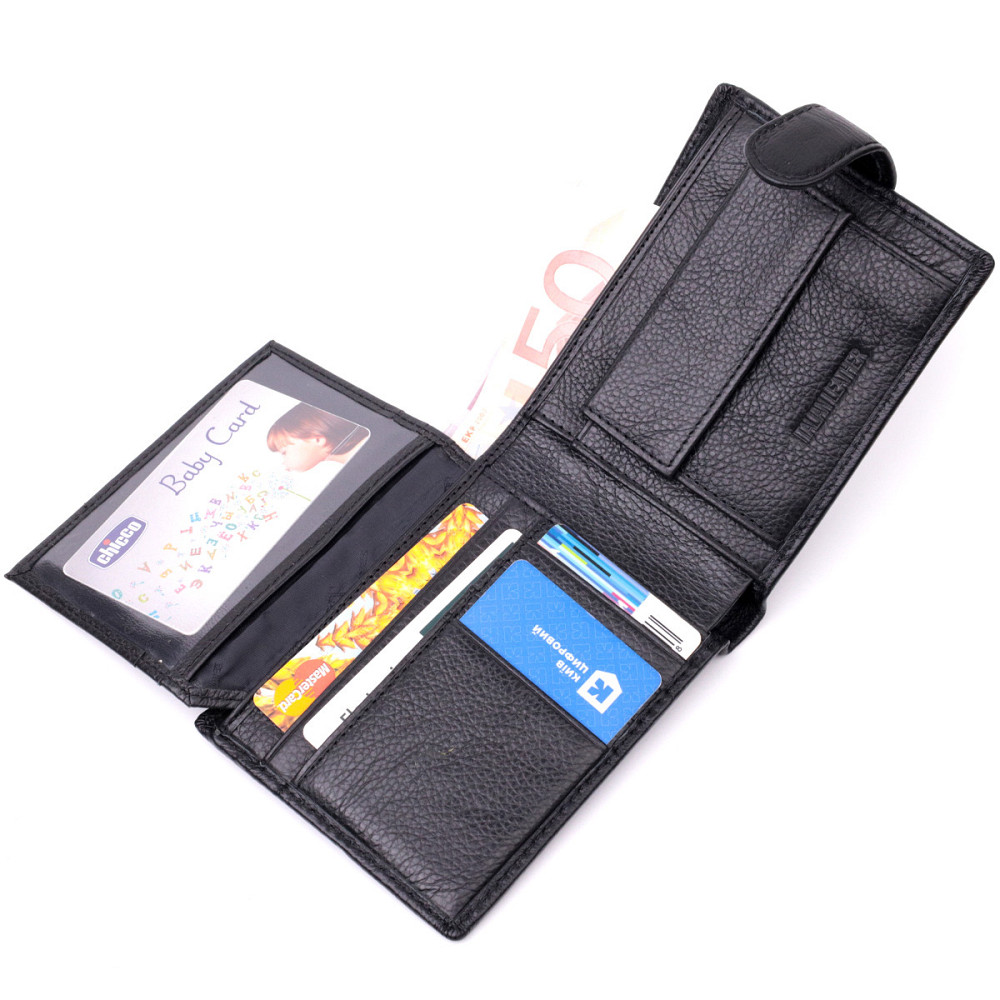 Горизонтальний чоловічий гаманець із натуральної шкіри ST Leather 22443 Чорний Київ - фото 7