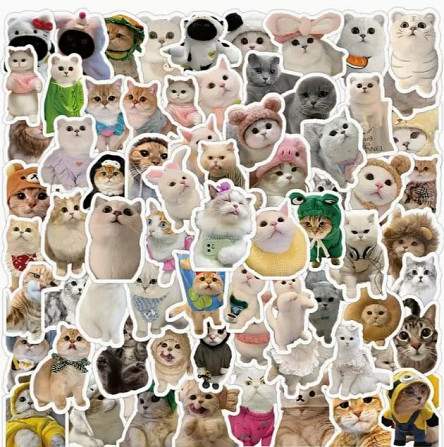 Стикеры с котами. Водонепроницаемые виниловые эстетические наклейки, набор 50 штук. Киев - изображение 2