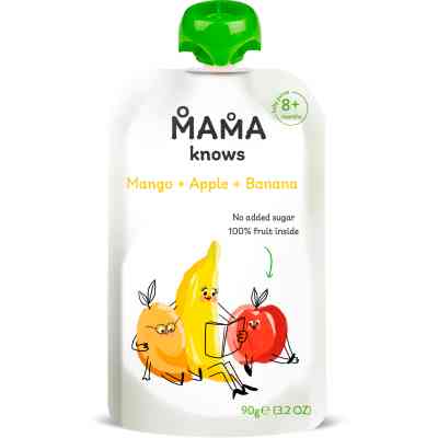 Дитяче пюре Mama knows Манго, Яблуко та Банан без цукру 90 г (4820016254534) Вінниця