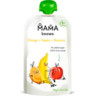 Дитяче пюре Mama knows Манго, Яблуко та Банан без цукру 90 г (4820016254534) Вінниця - фото 1