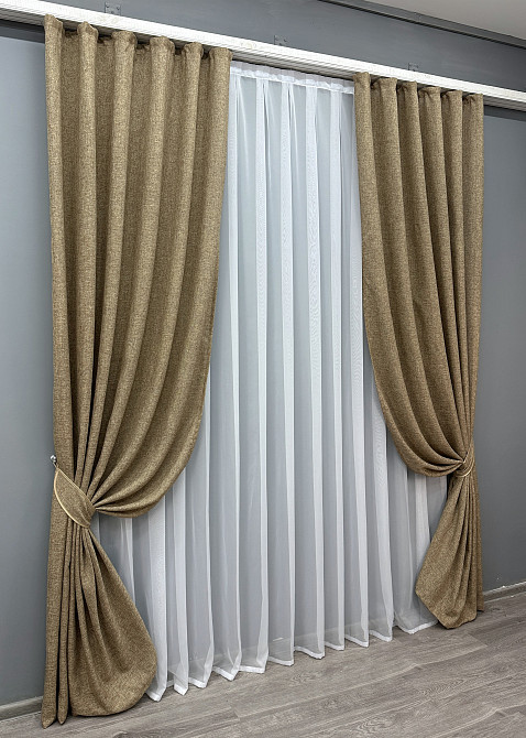 Комплект готовых штор VR-Textil Лен Мешковина № 1768ш Миндальный 150х275см 2 шт (33-0779) Киев - изображение 3