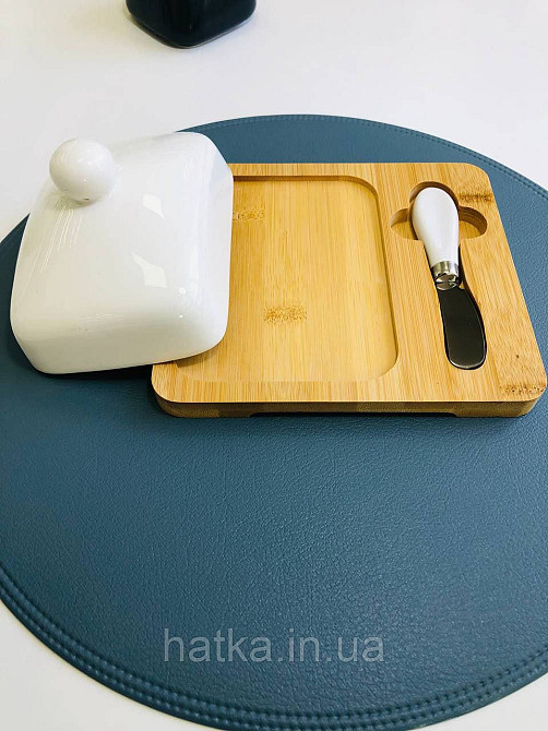 Маслянка керамічна на дерев'яній підставці з ножем "Стокгольм" 18*16 см Київ - фото 3