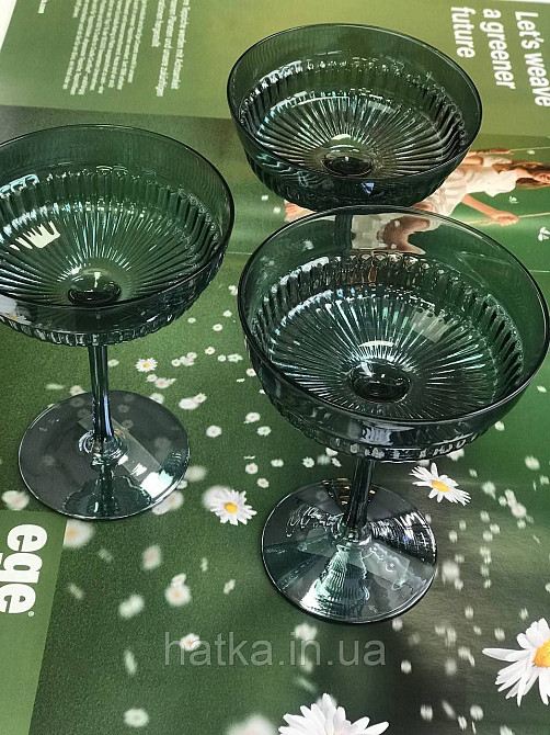 Набор бокалов 2 шт для мартини и шампанского 200 мл «Гринвиль» изумрудное стекло Киев - изображение 5