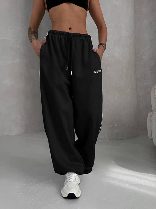 Жіночі стильні штани оверсайз-джогери двонитка Чорний Одеса - фото 2