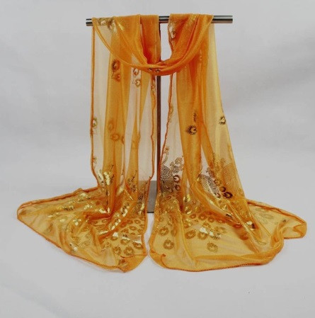 Жіночий шарф з Павичами помаранчевий, розмір шарфа 160*43см, нейлон Київ - фото 1