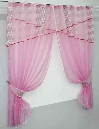 Кухонные шторы VR-Textil № 091к с ламбрекеном и подвязками розовый 270х170 см (52-0010) Киев