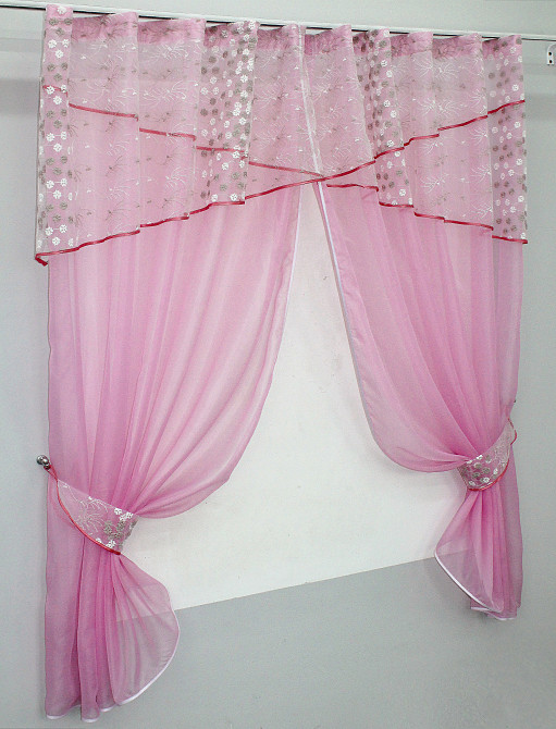 Кухонные шторы VR-Textil № 091к с ламбрекеном и подвязками розовый 270х170 см (52-0010) Киев - изображение 2