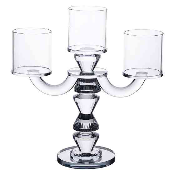Yiwu Канделябр на 3 свічки 22×9×23 см підсвічник декоративний скляний на ніжці прозорий HP-4-30 Киев