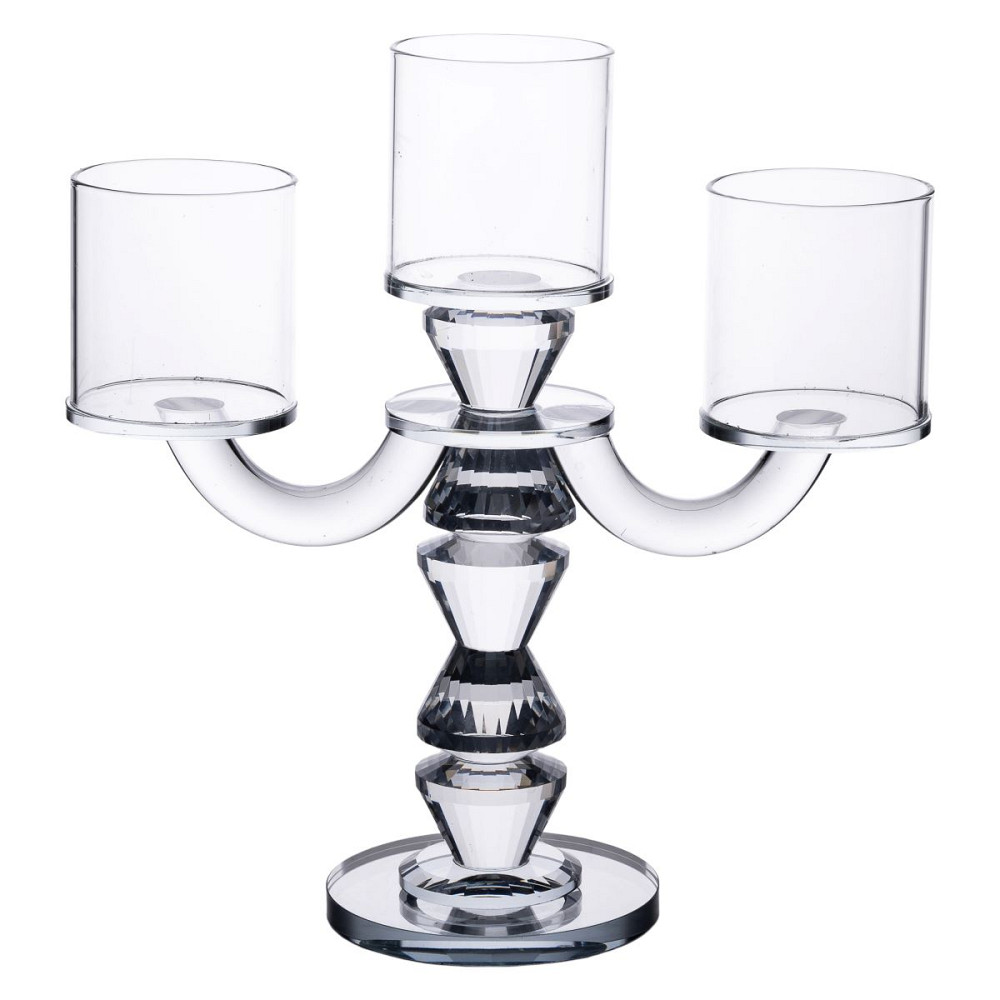 Yiwu Канделябр на 3 свічки 22×9×23 см підсвічник декоративний скляний на ніжці прозорий HP-4-30 Киев - изображение 1