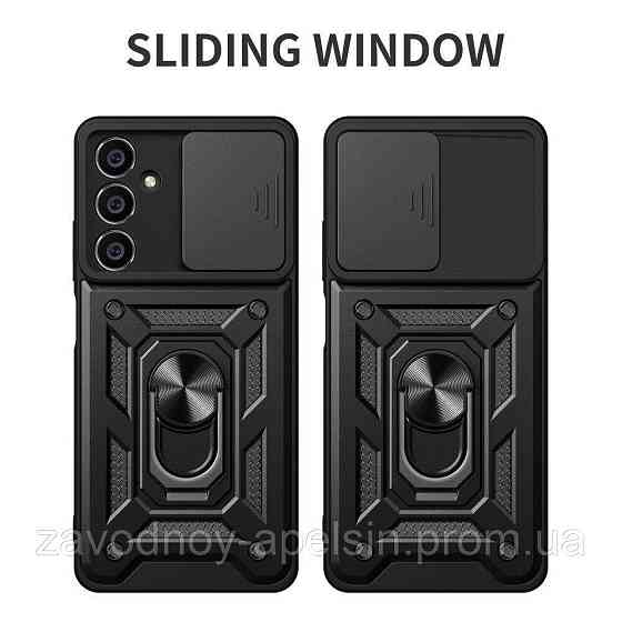 Samsung A26 A266 Чехол противоударный Шторка+кольцо (черный) Одесса