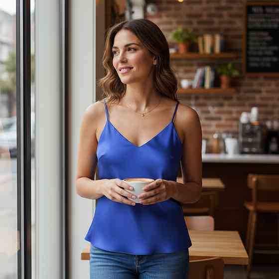 Шовкова майка на тонких бретельках Електрик XL/2XL Харків