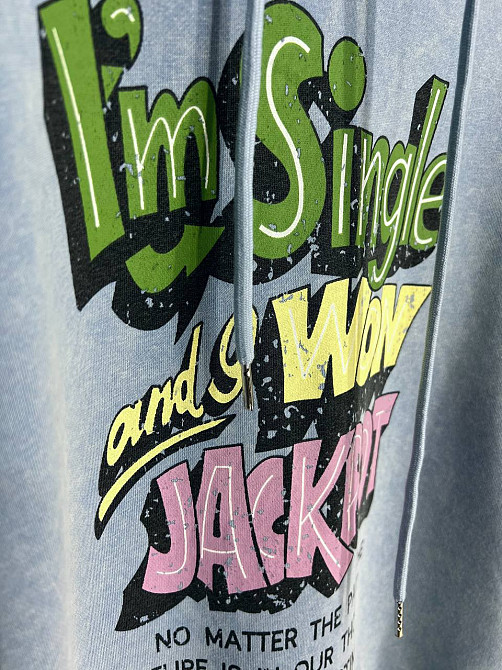 Худи женский A-N 25040 удлиненный оверсайз с капюшоном вареный дай цветная надпись впереди one size, голубой, one size Киев - изображение 14