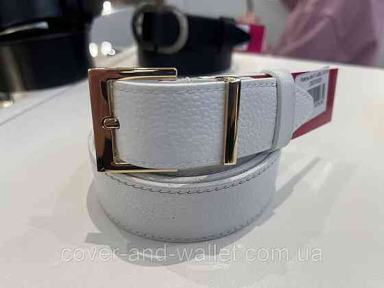 Белый женский ремень из итальянской кожи с золотистой пряжкой 30 мм PS Leather Киев