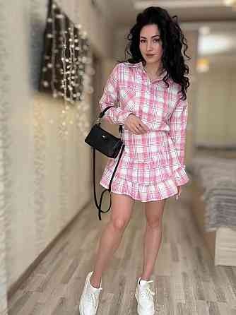 Жіночий стильний костюм-двійка: сорочка та спідниця в клітинку бавовна тіар Рожевий, 42/44 Одеса