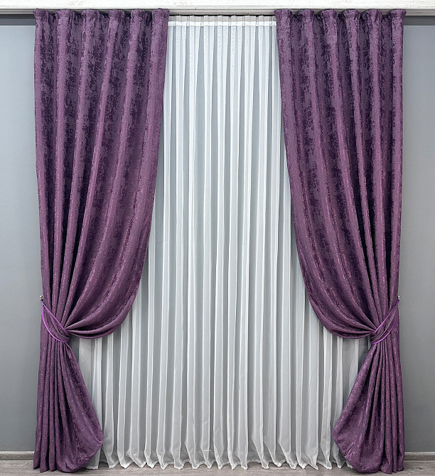 Комплект готових штор VR-Textil Жакард Sultan YL № 1547ш Філетовий 150х270 см 2 шт (33-0414) Київ - фото 2