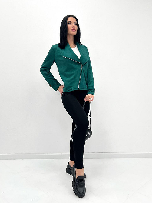 Замшева куртка-жакет "Nessa" оптом I Норма і батал Зелений, 42-44 Київ - фото 4