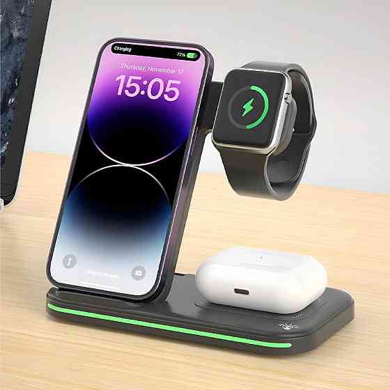 3-в-1 бездротова зарядка Kargebay з MagSafe, 18W адаптер, зарядна станція для iPhone, Apple Watch, A Київ