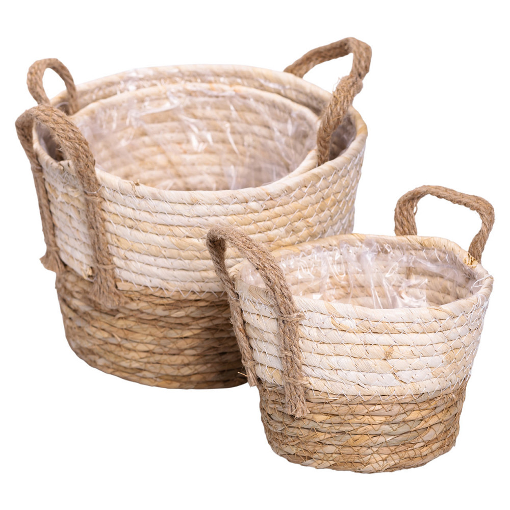 Универсальные плетеные корзины для хранения, 3 шт, коричневые Киев - изображение 5