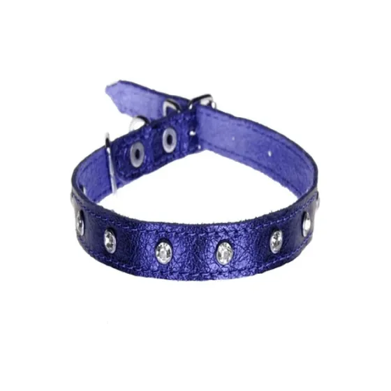 Нашийник 1545 15мм "Перламутр" шкіра подвійний прикрашений стразами Синій Вінниця