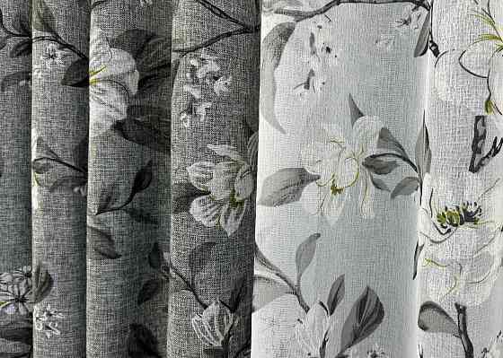 Комплект штор VR-Textil Лен Прованс 150х265 2шт и Тюль 600х265 1724ш-1681т Серый с белым 71-104/5 Киев