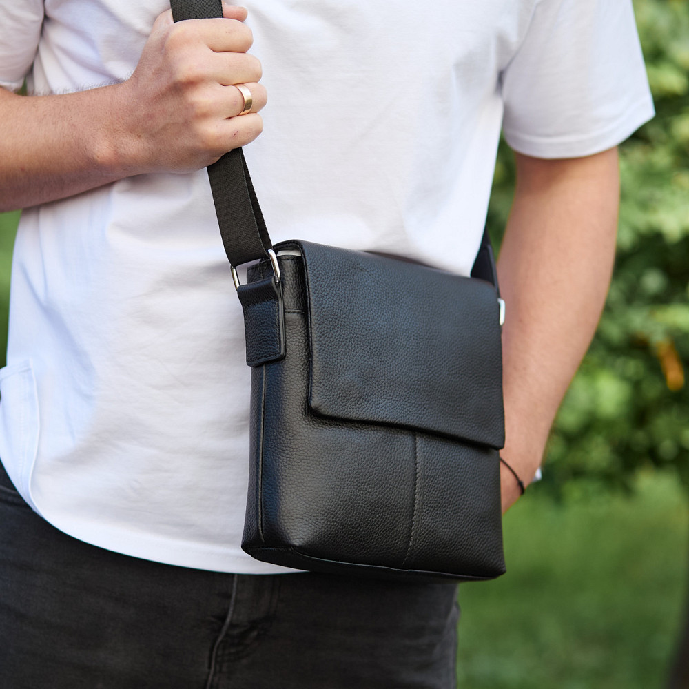 Мужская кожаная сумка черная Кожаный мужской мессенджер черный Tiding Bag Киев - изображение 3
