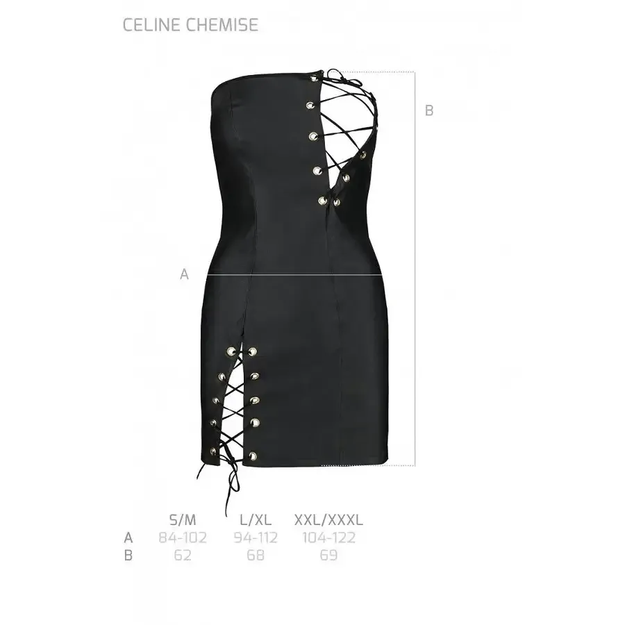 Мінісукня з екошкіри Passion CELINE CHEMISE S/M, black, шнурівка, трусики в комплекті Львів - фото 7