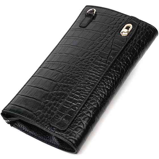Місткий чоловічий клатч із натуральної шкіри з тисненням під крокодила BOND 22049 Чорний Київ