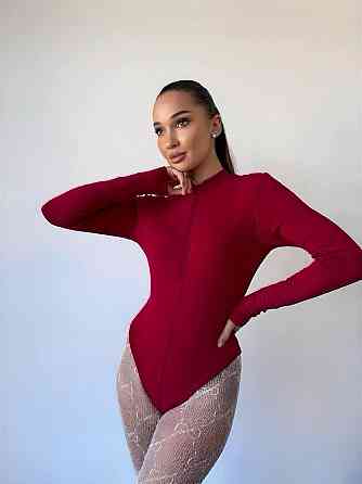 Женский теплый базовый боди на молнии джерси на флисе Бордовый, 46/48 Одесса