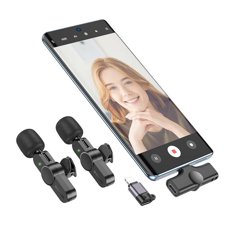Беспроводная микрофонная система BOROFONE BFK12 Trophy lavalier wireless digital microphone(iP/Type-C) Black Одесса - изображение 7