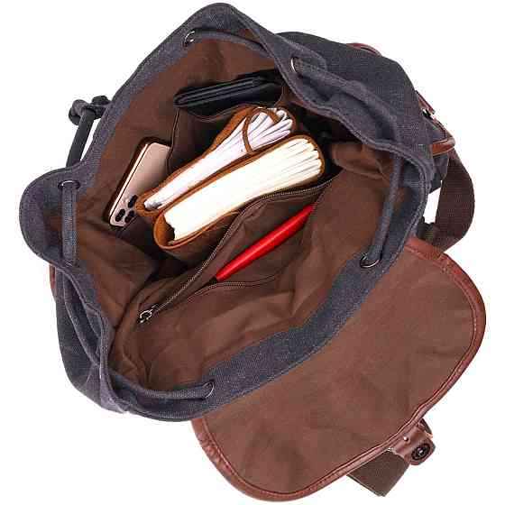 Текстильний рюкзак що закривається клапаном на магніт Vintage 22151 Чорний Київ