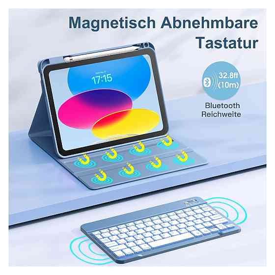 Чохол з клавіатурою Vobafe для iPad 10 10.9'' та iPad A16 11'' синій Bluetooth магнітна знімна клавіатура 7 кольорів USB-C TPU Київ