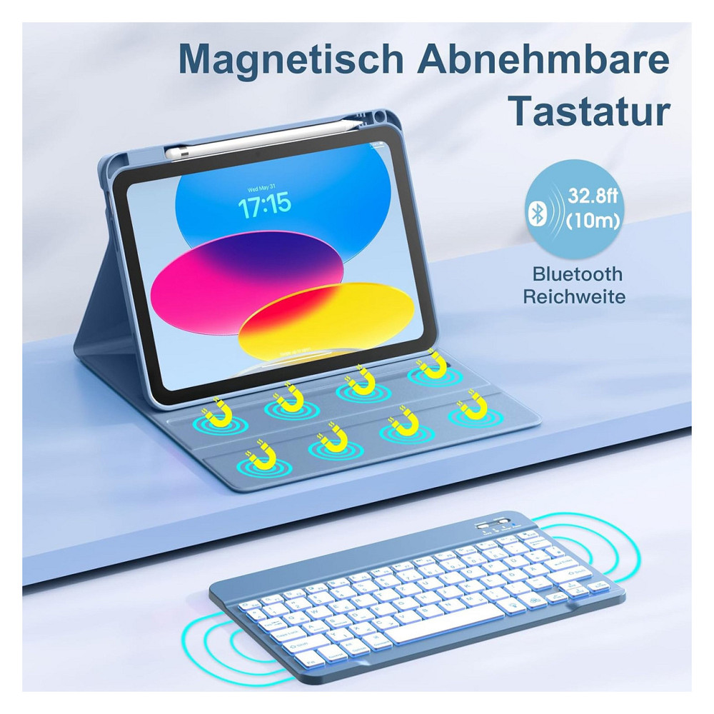 Чохол з клавіатурою Vobafe для iPad 10 10.9'' та iPad A16 11'' синій Bluetooth магнітна знімна клавіатура 7 кольорів USB-C TPU Київ - фото 2