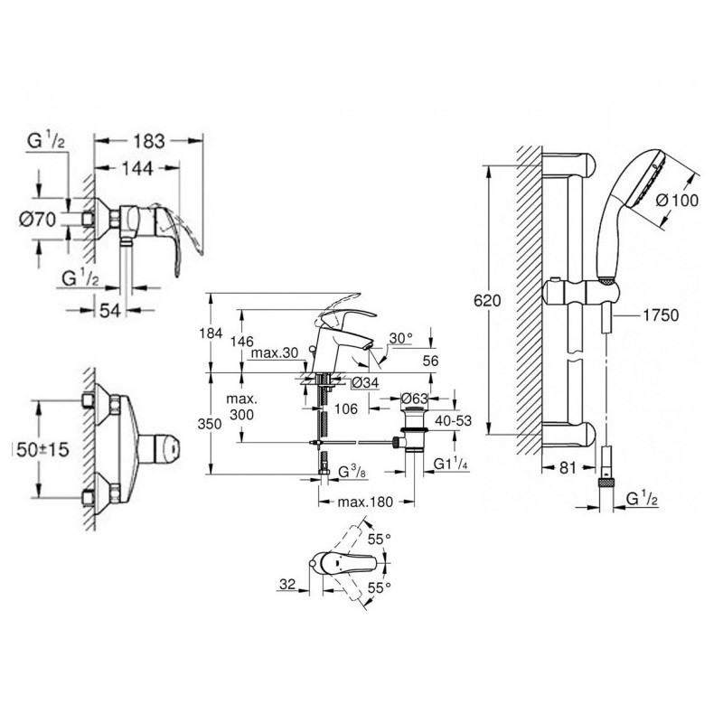 Комплект для душу, хром Grohe Eurosmart New (123576) Киев - изображение 2