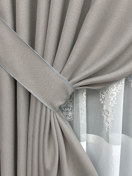 Комплект штор VR-Textil Льон Мішковина 200х270 2шт і Тюль 600х270 867ш-1703т Світло-сірий з білим 71-180/7 Київ - фото 4