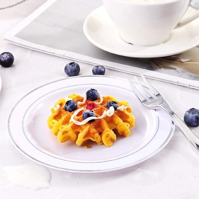 Набор тарелок пластиковых 12 шт круглые,обеденные 26 см и десертные 19 см,белые с серебристым контуром Каменец-Подольский - изображение 5