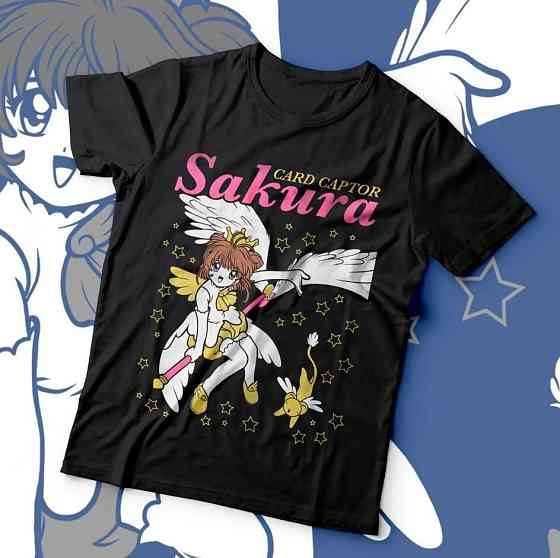 Футболка для хлопчика з аніме принтом Кардкаптор Сакура Ваіфу Керо оверсайз (зріст від 165 до 180) Чорний AnimeJ0807m Дніпро