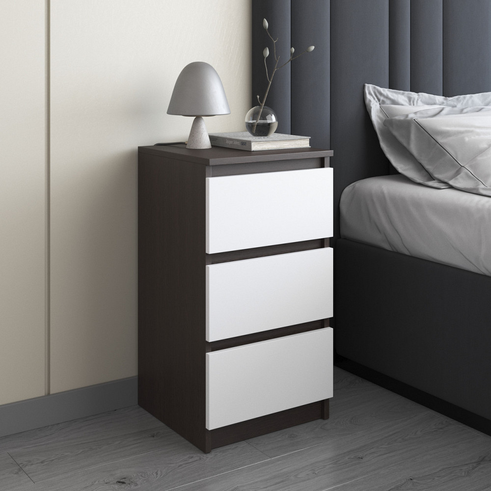 Тумба прикроватная VAYS, в спальню, современная, 3 ящика, без ручек R-30 Венге Темный-Белый фасад Львов - изображение 1