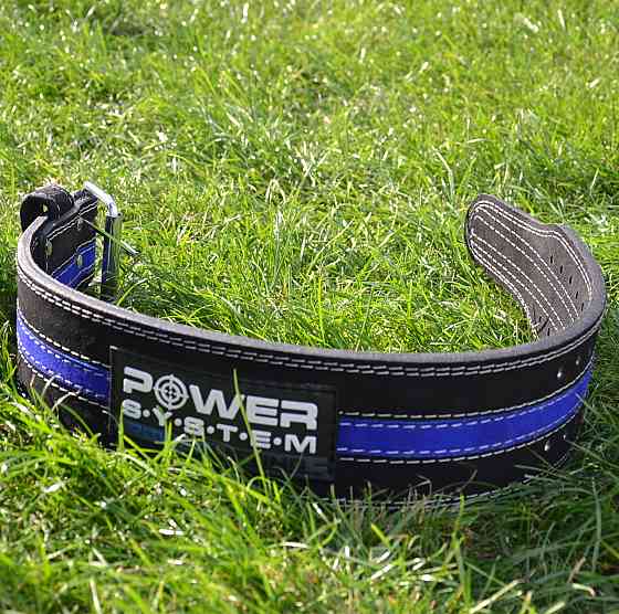 Пояс для пауерліфтингу Power System PS-3800  PowerLifting шкіряний Black/Blue Line M Кам'янське