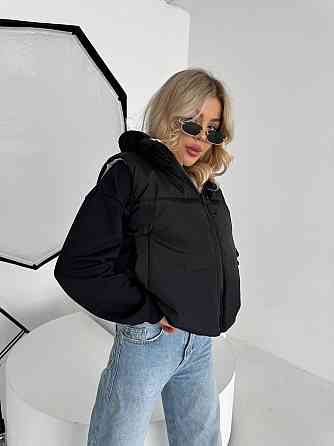 Жіноча двостороння жилетка з кулісками з боків і кишенею плащівка емі + силікон Чорний, 46/48 Одеса