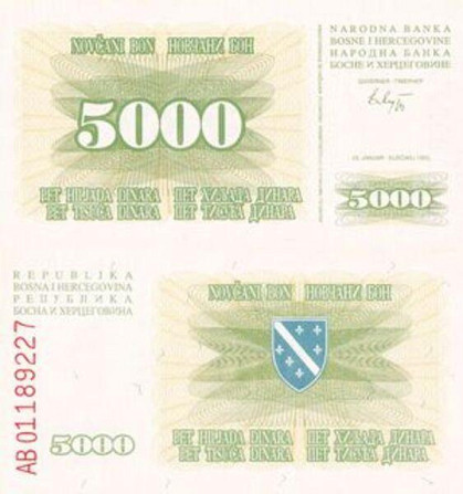 Боснія та Герцоговина / Босния и Герцоговина / Bosnia and Herzegovina 5000 Dinara 1993 Pick 16a UNC Полтава - фото 1
