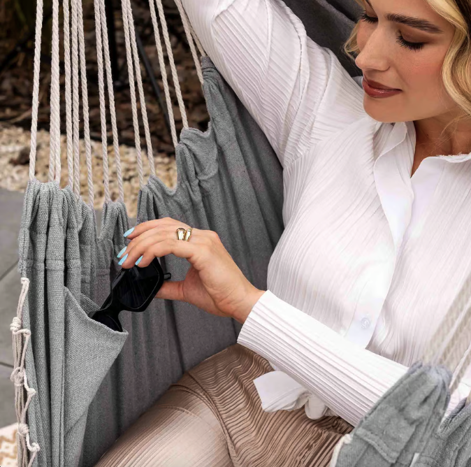 Кресло гамак подвесное для дома сада террасы удобное бразильское кресло кокон из ткани Di Volio Fira серый Киев - изображение 5