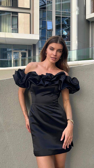 Женское элегантное романтичное платье плотный матовый алтас Черный, 44/46 Одесса - изображение 1