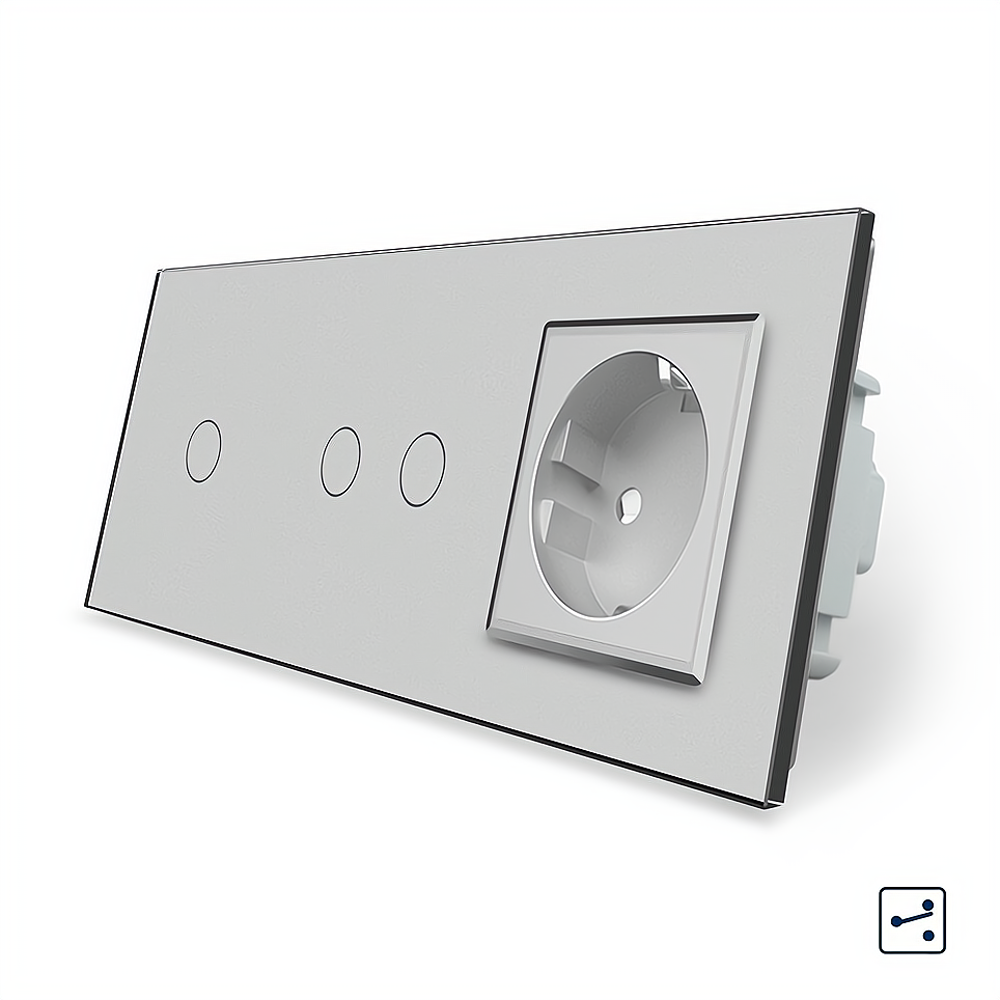 LIVOLO Сенсорний прохідний/перехресний вимикач 3 сенсора (1-2) 1 розетка Livolo сірий скло (VL- Коломия - фото 5