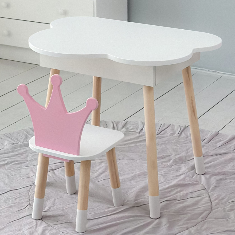 Дитячий стільчик "корона" з дерева 26.5х26х25см, стілець для дівчинки, білий з рожевим Київ - фото 7