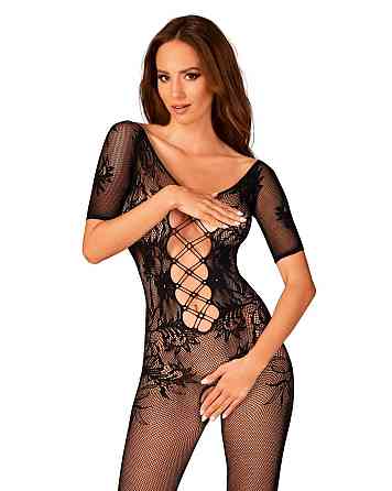 Сітчастий бодістокінг з квітковим малюнком Obsessive Bodystocking F238 S/M/L, black, з доступом, імі Sex Aura Київ