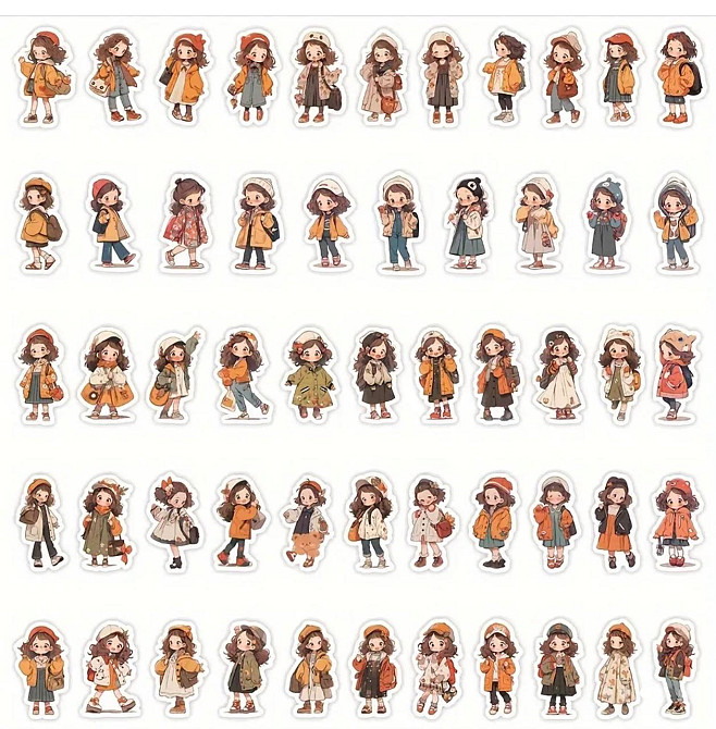 Наклейки с рисунками девочек, для блокнота, ноутбука, скетчбука, бутылки для воды, набор 50 штук Киев - изображение 4