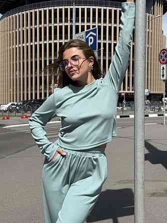 Женский костюм в рубчик с широкими штанами Оливковый XS/S Харьков