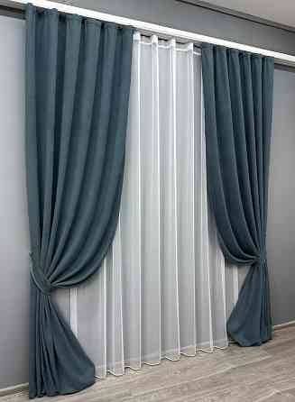 Комплект штор VR-Textil Мікровелюр Petek 200х270 2шт і Тюль 600х270 1489ш-1153т Сіро-блакитний з білим 71-033/7 Київ