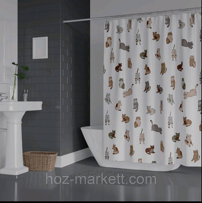 Тканевая шторка для душа Тропик 180 х 200 см Коты Харьков - изображение 1