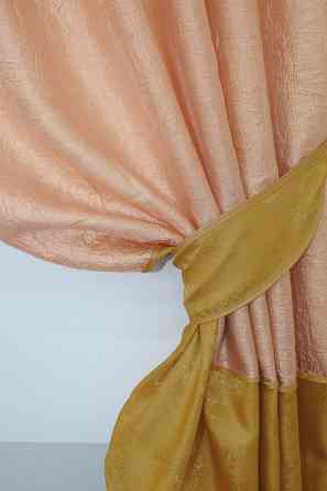 Кухонные шторы VR-Textil № 073к с ламбрекеном и подхватами персиковый с золотистым 270х170 см (52-0146) Киев